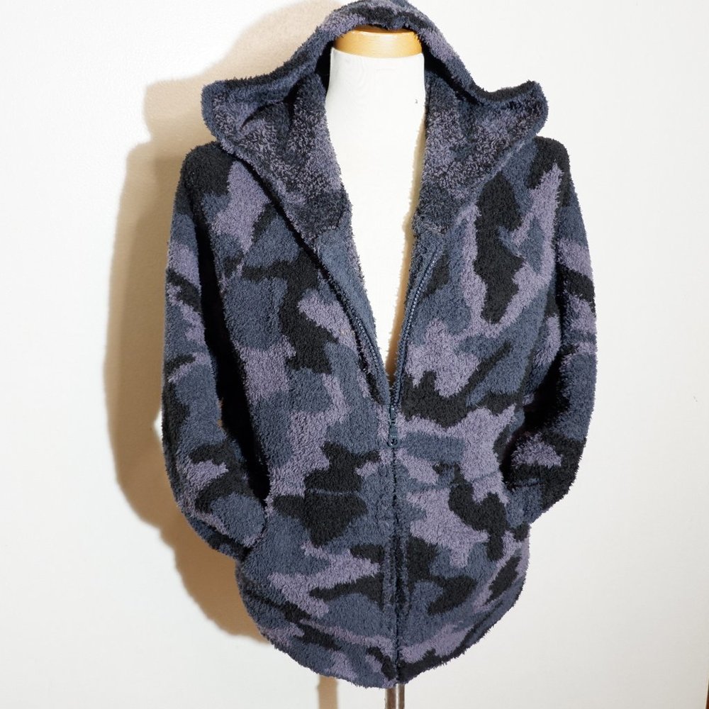 s) Barefoot Dreams Blue Camo Full Zip Hoodie Jacket